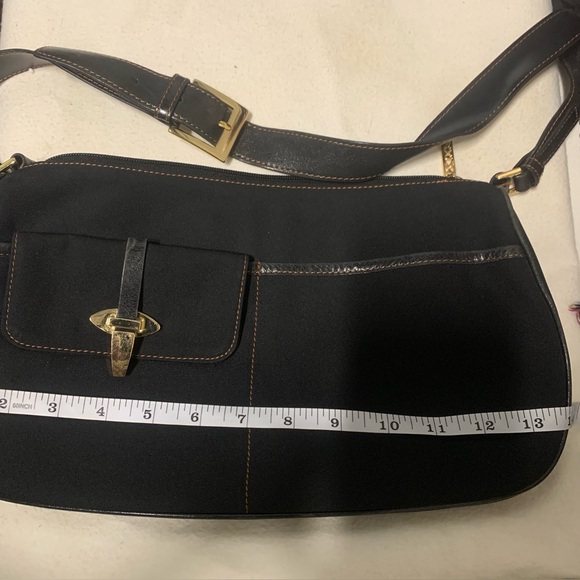 Maxx New York Handbag Medium Black Fabric/Leather Strap Trim Gold Hardware - Picture 5 of 16